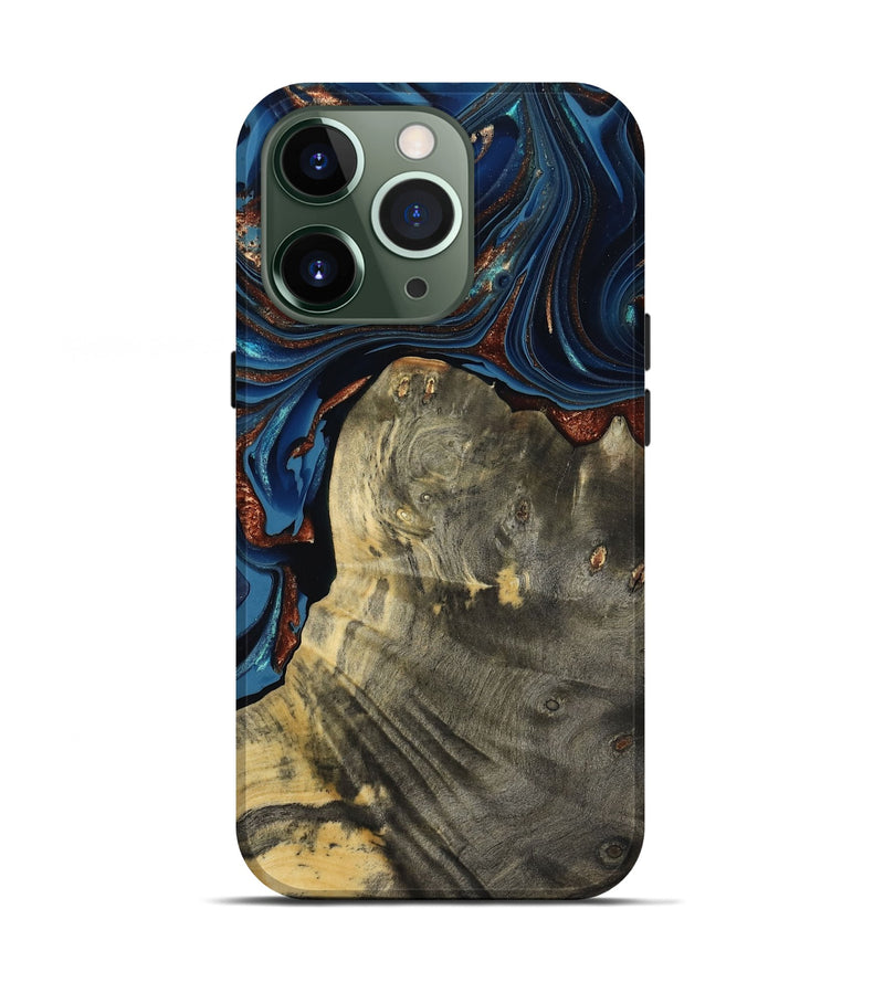 iPhone 13 Pro Wood Live Edge Phone Case - Zora (Teal & Gold, 800481)