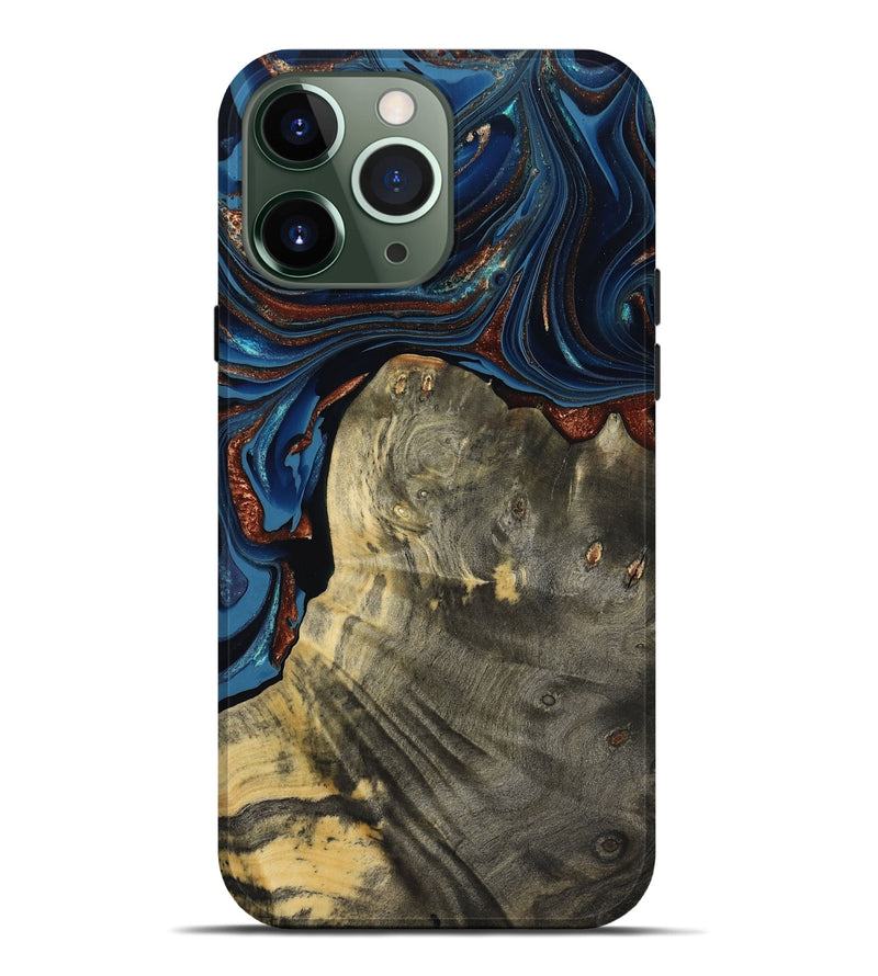 iPhone 13 Pro Max Wood Live Edge Phone Case - Zora (Teal & Gold, 800481)