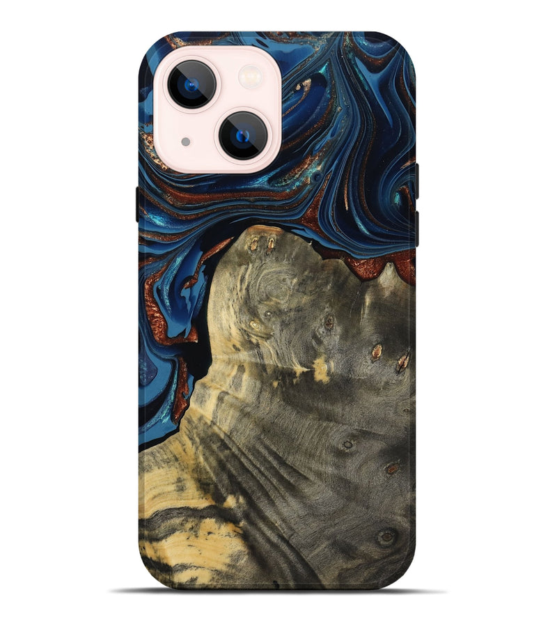 iPhone 14 Plus Wood Live Edge Phone Case - Zora (Teal & Gold, 800481)