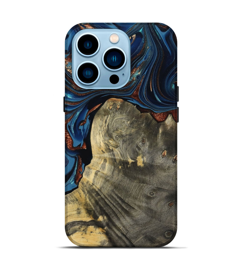 iPhone 14 Pro Wood Live Edge Phone Case - Zora (Teal & Gold, 800481)