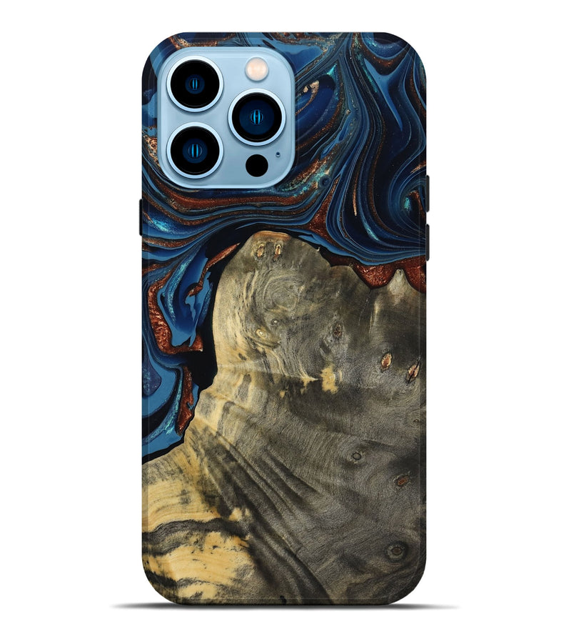 iPhone 14 Pro Max Wood Live Edge Phone Case - Zora (Teal & Gold, 800481)