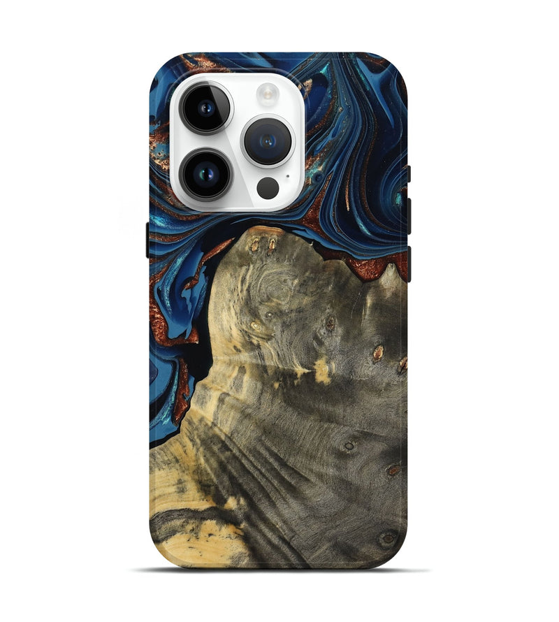 iPhone 15 Pro Wood Live Edge Phone Case - Zora (Teal & Gold, 800481)