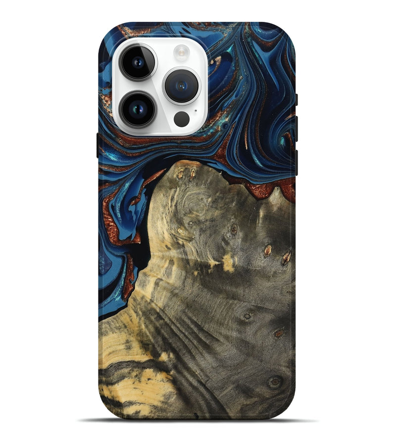 iPhone 15 Pro Max Wood Live Edge Phone Case - Zora (Teal & Gold, 800481)