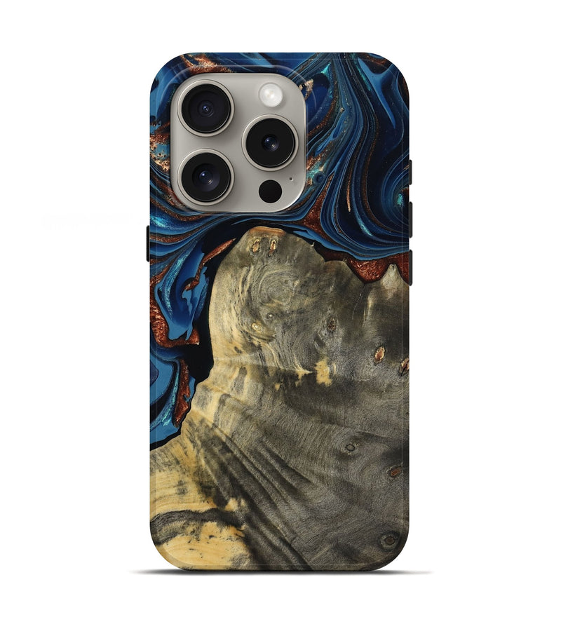 iPhone 16 Pro Wood Live Edge Phone Case - Zora (Teal & Gold, 800481)