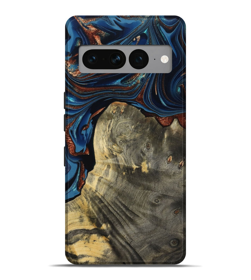 Pixel 7 Pro Wood Live Edge Phone Case - Zora (Teal & Gold, 800481)