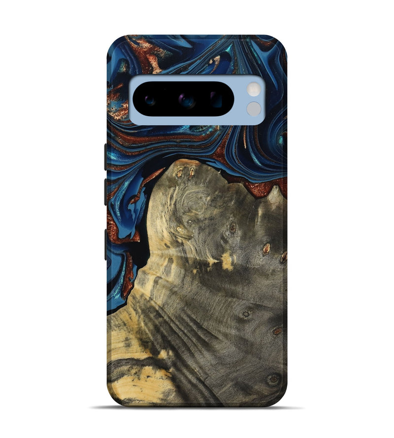 Pixel 8 Pro Wood Live Edge Phone Case - Zora (Teal & Gold, 800481)