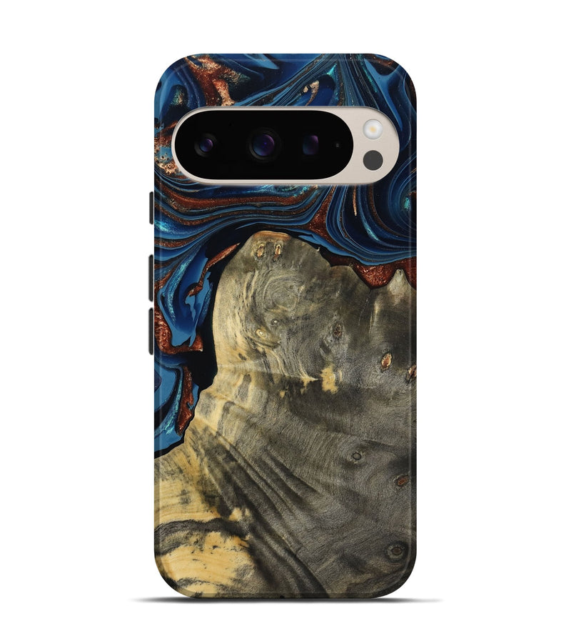 Pixel 9 Wood Live Edge Phone Case - Zora (Teal & Gold, 800481)