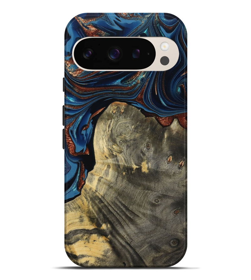 Pixel 9 Pro XL Wood Live Edge Phone Case - Zora (Teal & Gold, 800481)