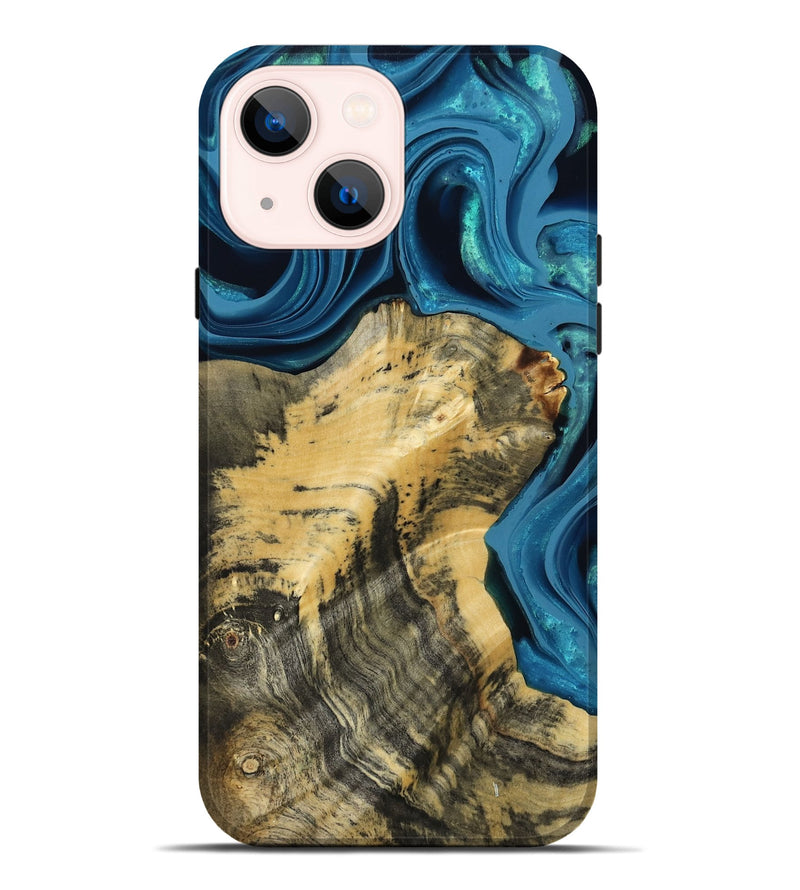 iPhone 14 Plus Wood Live Edge Phone Case - Abigale (Blue, 800485)