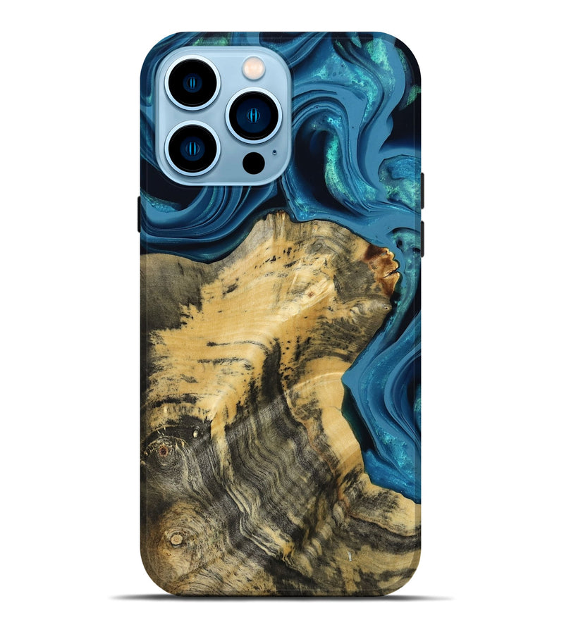 iPhone 14 Pro Max Wood Live Edge Phone Case - Abigale (Blue, 800485)