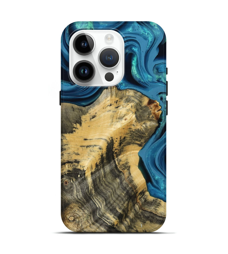 iPhone 15 Pro Wood Live Edge Phone Case - Abigale (Blue, 800485)