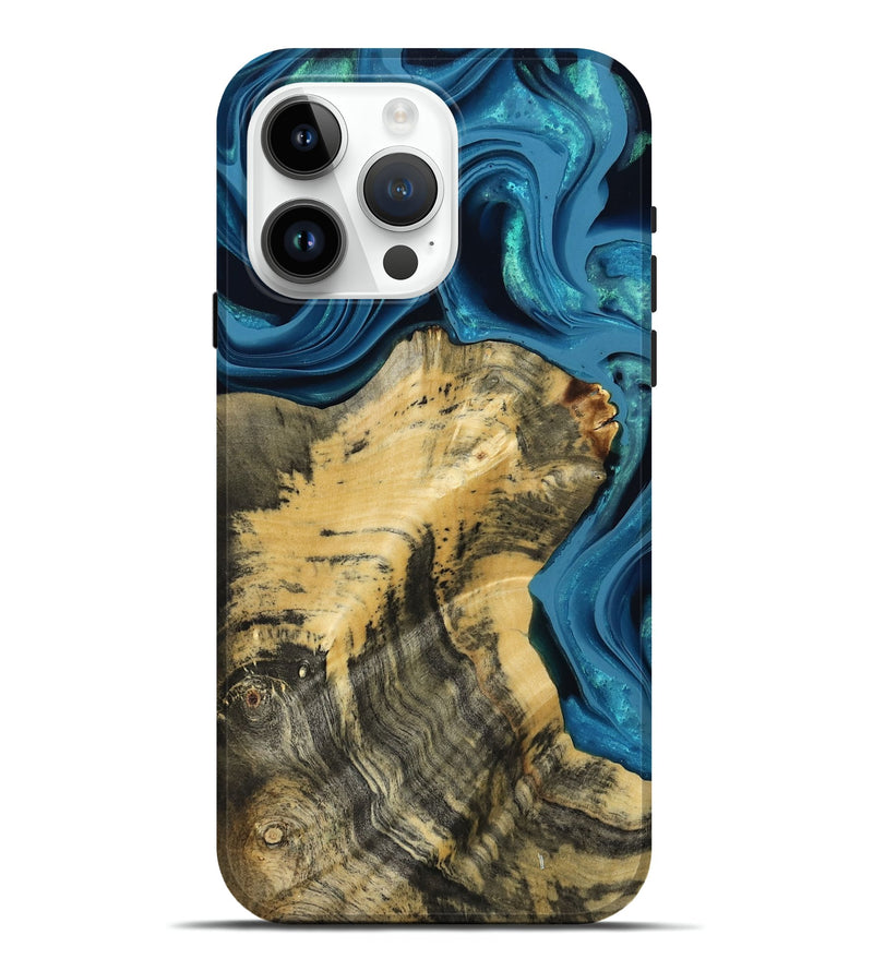 iPhone 15 Pro Max Wood Live Edge Phone Case - Abigale (Blue, 800485)