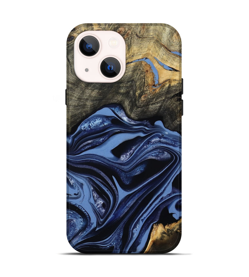 iPhone 14 Wood Live Edge Phone Case - Freeman (Blue, 800486)