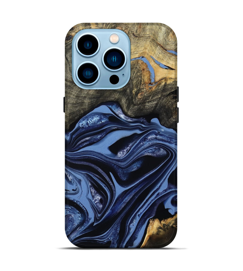 iPhone 14 Pro Wood Live Edge Phone Case - Freeman (Blue, 800486)