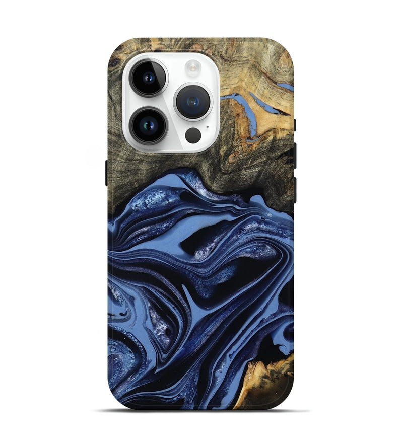iPhone 15 Pro Wood Live Edge Phone Case - Freeman (Blue, 800486)