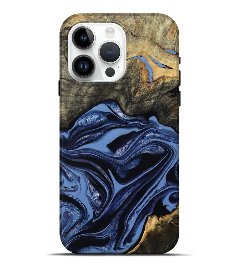 iPhone 15 Pro Max Wood Live Edge Phone Case - Freeman (Blue, 800486)