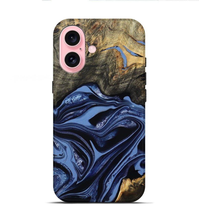 iPhone 16 Wood Live Edge Phone Case - Freeman (Blue, 800486)