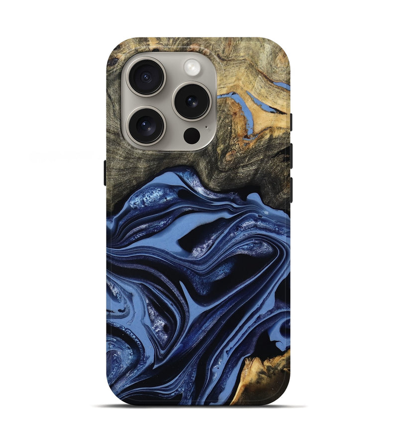 iPhone 16 Pro Wood Live Edge Phone Case - Freeman (Blue, 800486)