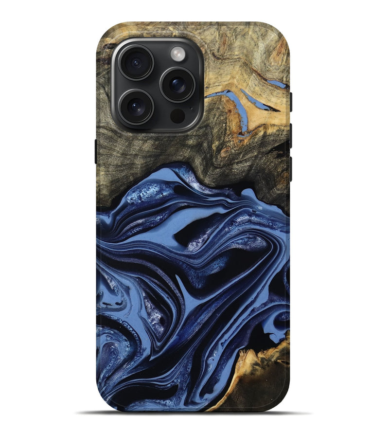 iPhone 16 Pro Max Wood Live Edge Phone Case - Freeman (Blue, 800486)