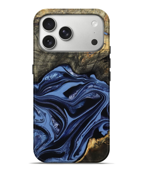 iPhone 17 Pro Max Wood Live Edge Phone Case - Freeman (Blue, 800486)