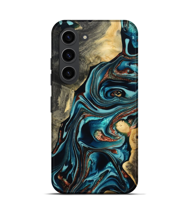 Galaxy S23 Wood Live Edge Phone Case - Olen (Teal & Gold, 800487)