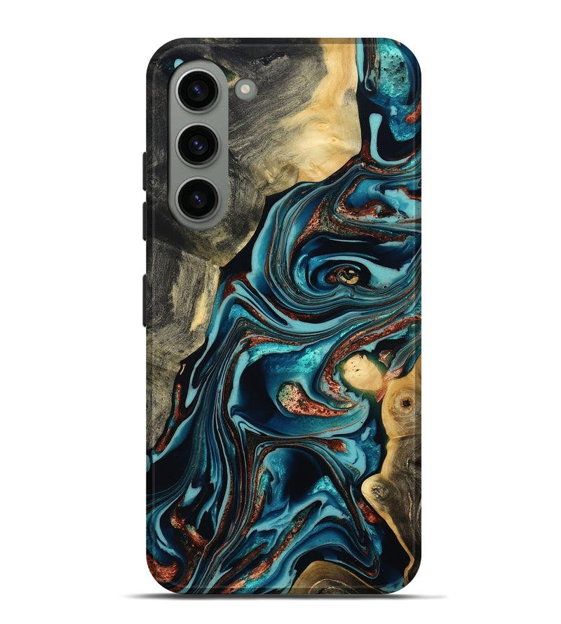 Galaxy S23 Plus Wood Live Edge Phone Case - Olen (Teal & Gold, 800487)