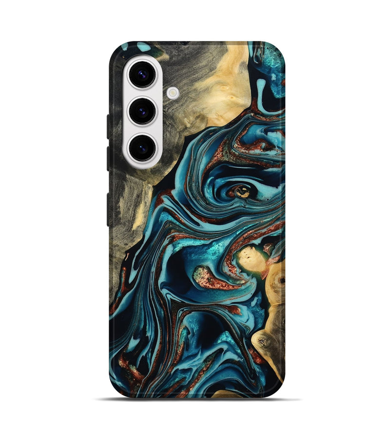 Galaxy S25 Wood Live Edge Phone Case - Olen (Teal & Gold, 800487)