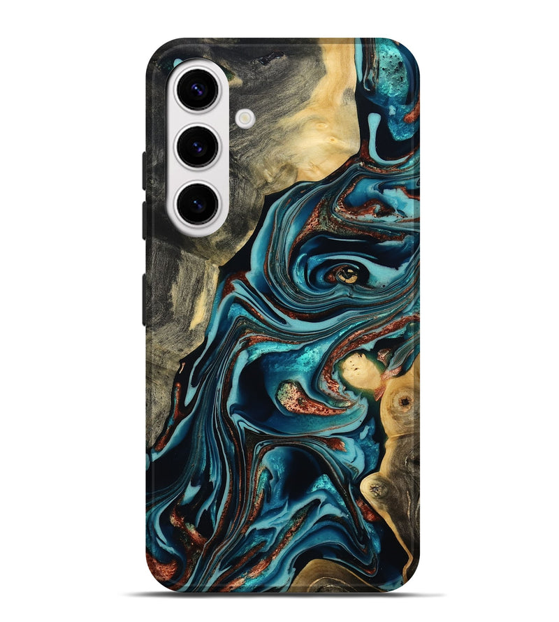 Galaxy S25 Plus Wood Live Edge Phone Case - Olen (Teal & Gold, 800487)