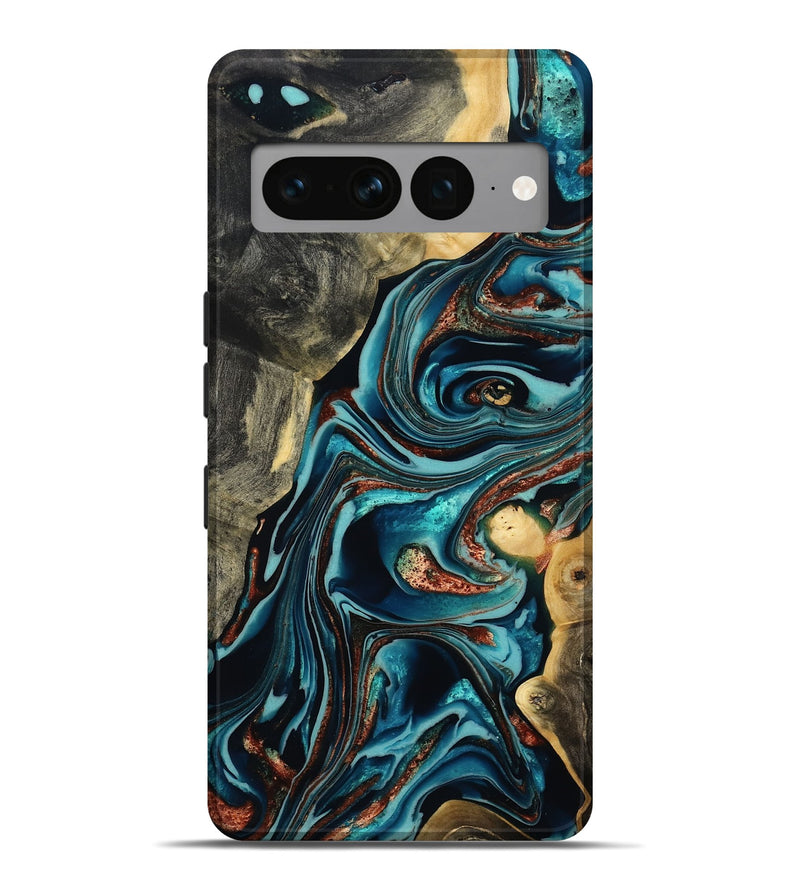 Pixel 7 Pro Wood Live Edge Phone Case - Olen (Teal & Gold, 800487)