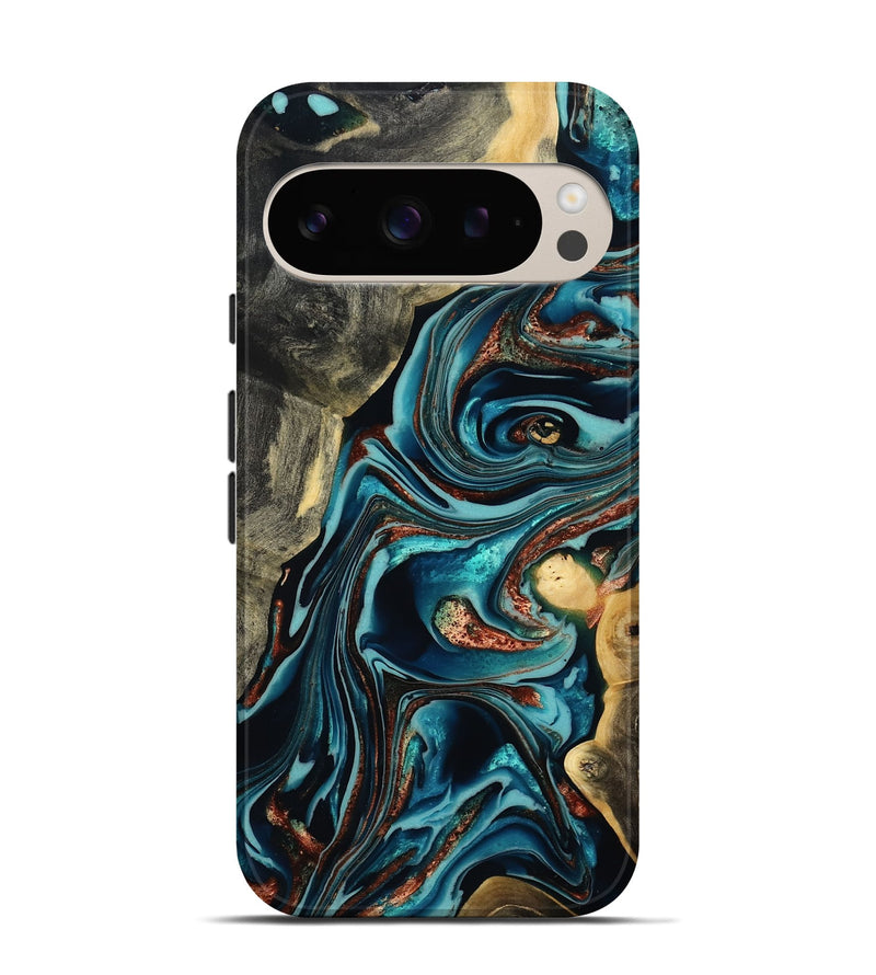 Pixel 9 Wood Live Edge Phone Case - Olen (Teal & Gold, 800487)