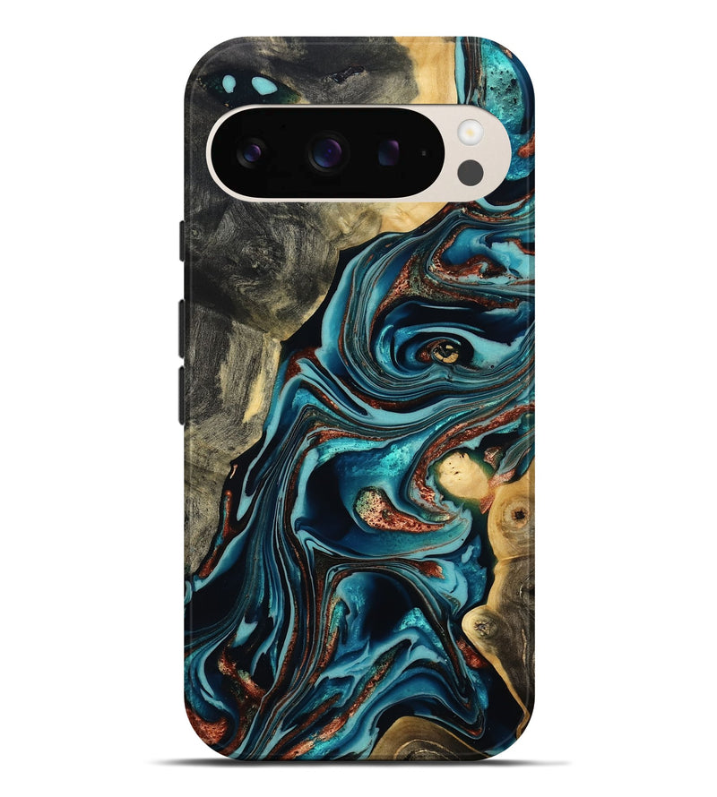 Pixel 9 Pro XL Wood Live Edge Phone Case - Olen (Teal & Gold, 800487)