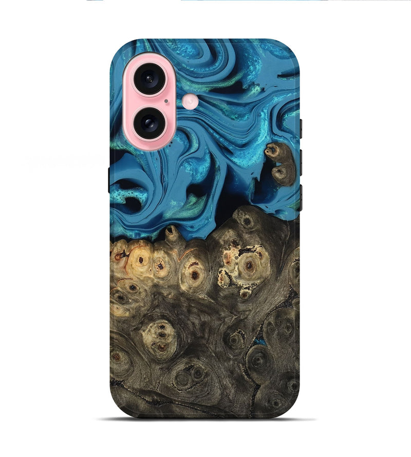 iPhone 16 Wood Live Edge Phone Case - Bobbye (Blue, 800490)