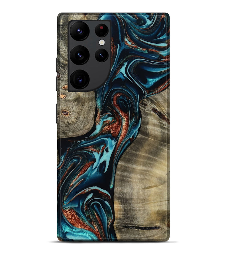 Galaxy S22 Ultra Wood Live Edge Phone Case - Chelsea (Teal & Gold, 800491)