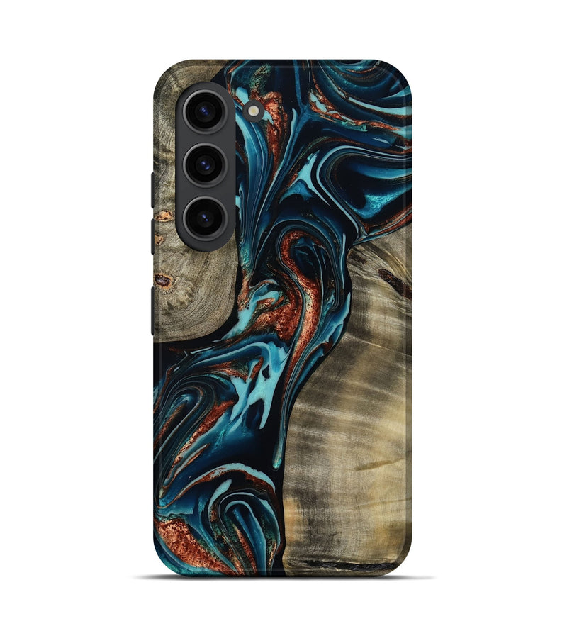 Galaxy S23 Wood Live Edge Phone Case - Chelsea (Teal & Gold, 800491)