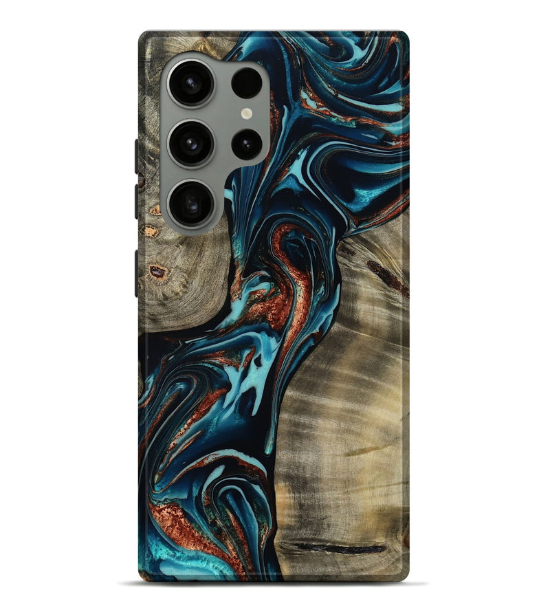 Galaxy S24 Ultra Wood Live Edge Phone Case - Chelsea (Teal & Gold, 800491)