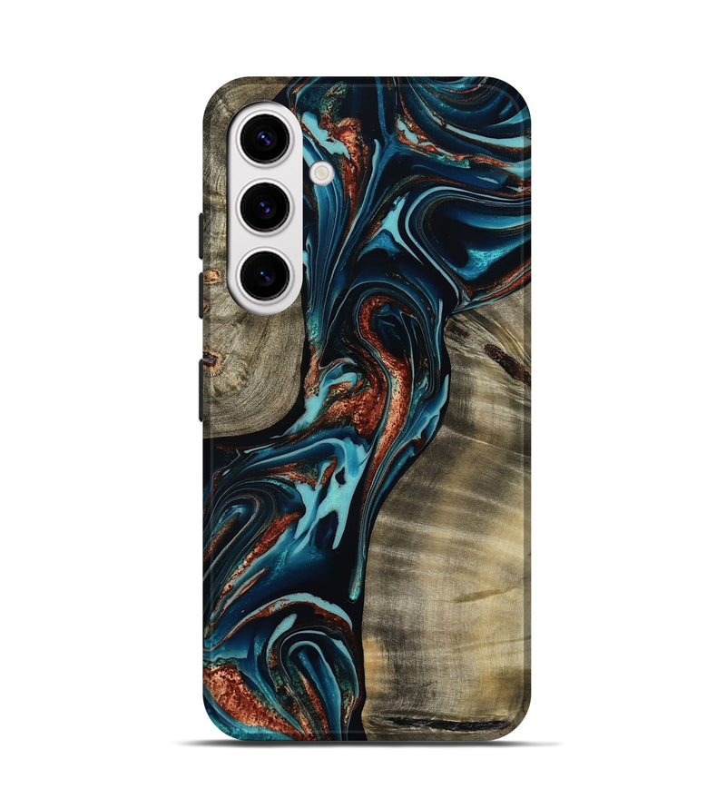 Galaxy S25 Wood Live Edge Phone Case - Chelsea (Teal & Gold, 800491)