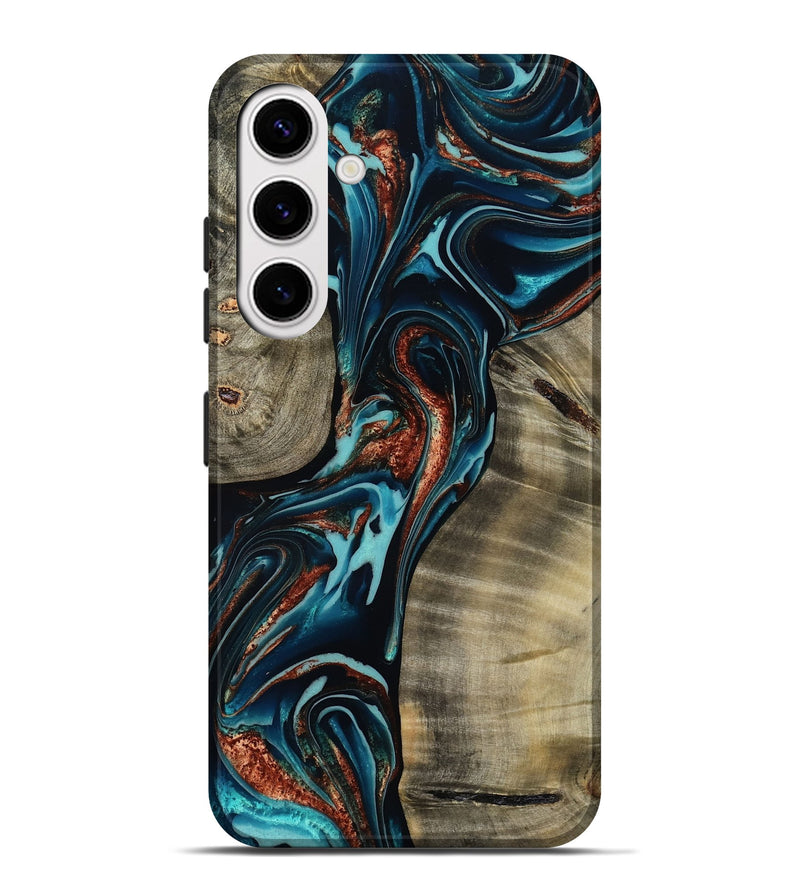 Galaxy S25 Plus Wood Live Edge Phone Case - Chelsea (Teal & Gold, 800491)
