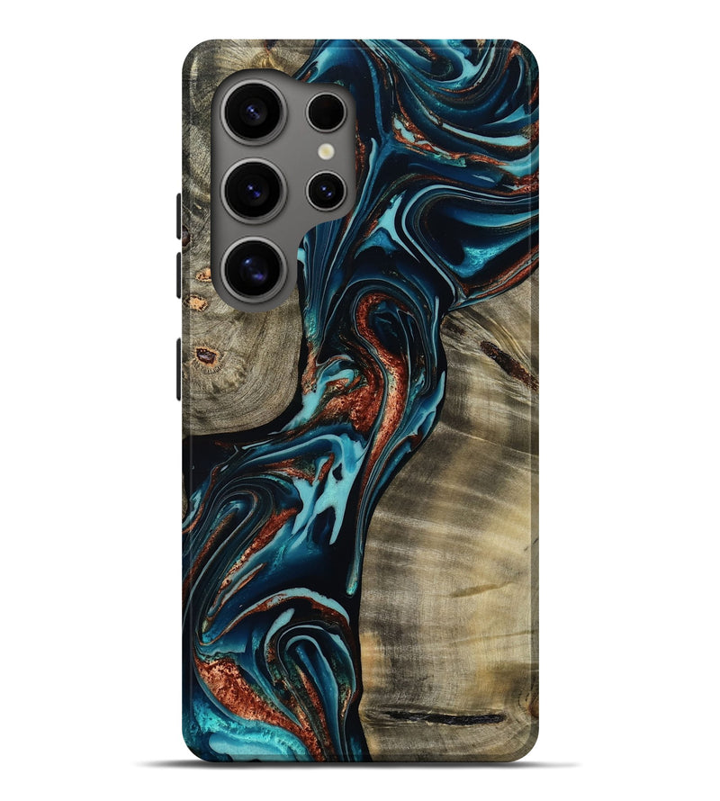 Galaxy S25 Ultra Wood Live Edge Phone Case - Chelsea (Teal & Gold, 800491)