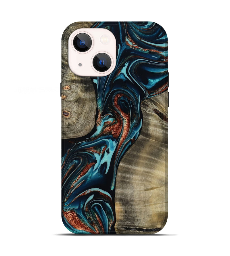 iPhone 13 Wood Live Edge Phone Case - Chelsea (Teal & Gold, 800491)