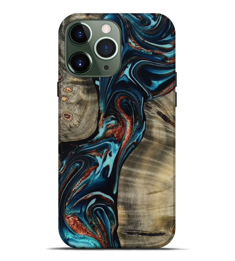 iPhone 13 Pro Max Wood Live Edge Phone Case - Chelsea (Teal & Gold, 800491)
