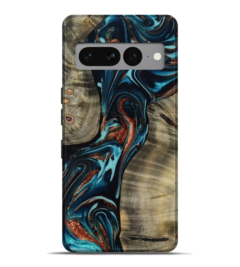 Pixel 7 Pro Wood Live Edge Phone Case - Chelsea (Teal & Gold, 800491)