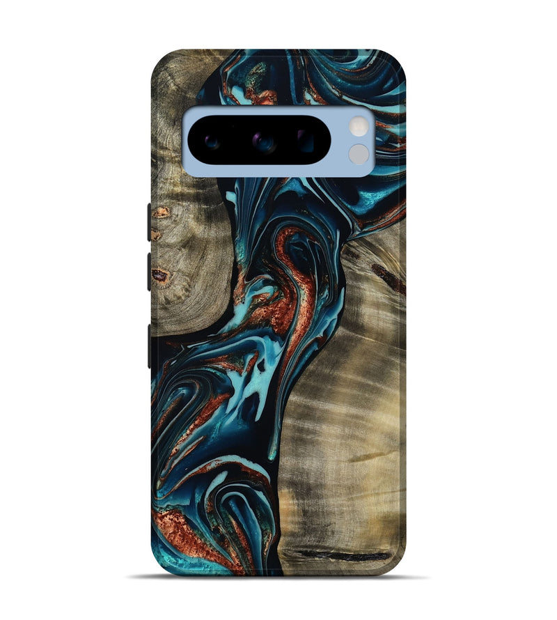 Pixel 8 Pro Wood Live Edge Phone Case - Chelsea (Teal & Gold, 800491)