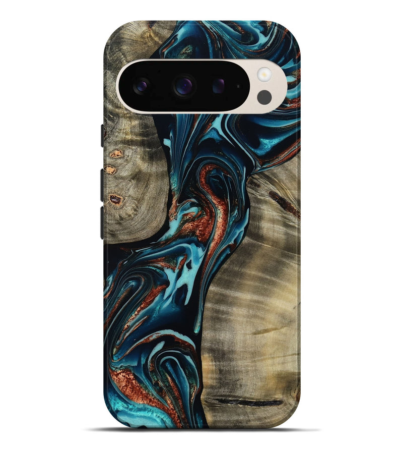 Pixel 9 Pro XL Wood Live Edge Phone Case - Chelsea (Teal & Gold, 800491)