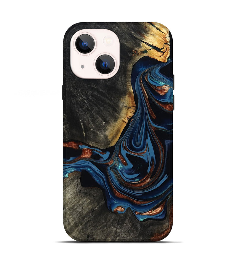 iPhone 13 Wood Live Edge Phone Case - Mattie (Teal & Gold, 800498)