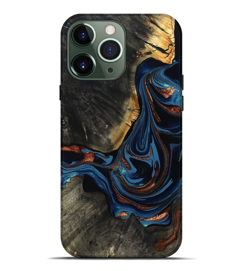 iPhone 13 Pro Max Wood Live Edge Phone Case - Mattie (Teal & Gold, 800498)