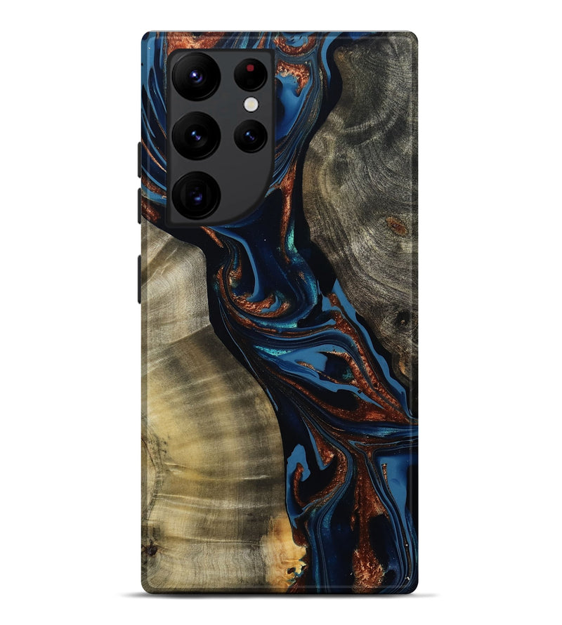 Galaxy S22 Ultra Wood Live Edge Phone Case - Edsel (Teal & Gold, 800499)