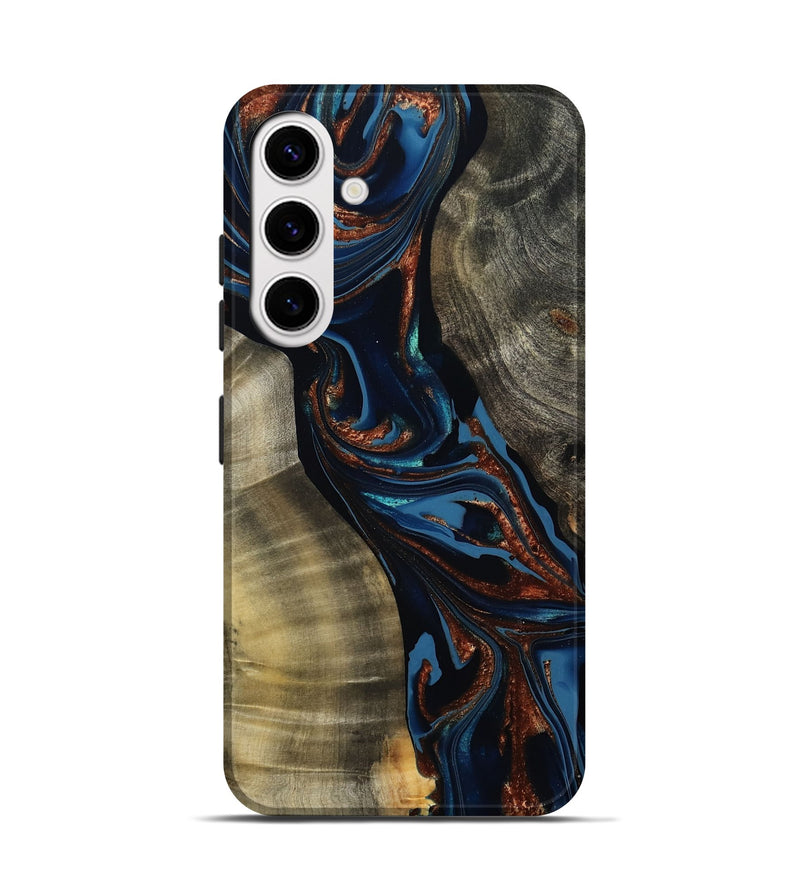 Galaxy S25 Wood Live Edge Phone Case - Edsel (Teal & Gold, 800499)