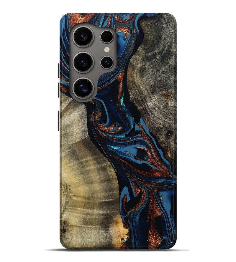 Galaxy S25 Ultra Wood Live Edge Phone Case - Edsel (Teal & Gold, 800499)