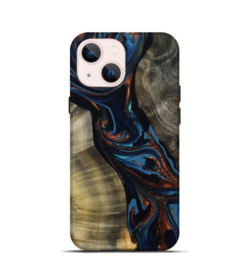 iPhone 13 mini Wood Live Edge Phone Case - Edsel (Teal & Gold, 800499)