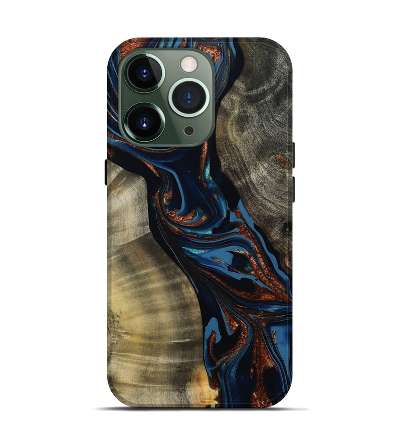 iPhone 13 Pro Wood Live Edge Phone Case - Edsel (Teal & Gold, 800499)